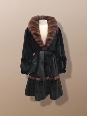 Russian Golden Sable and Mahogany Mink Skirted Dolman Sleeve Luxury Coat